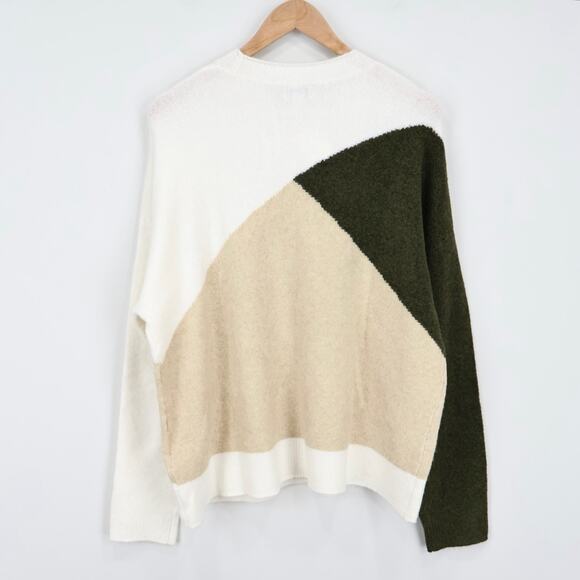 NWT J.Crew Factory Colorblock Mockneck Sweater Extra Soft Khaki Olive Large - Picture 3 of 8